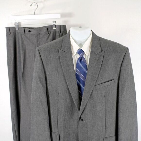 Joe Joseph Abboud Polyester Gray Herringbone 2 Button 2 Piece Suit 42R 35/31 Pea - Picture 1 of 14